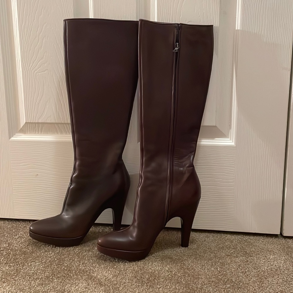 Prada tall brown leather boots